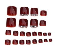 Appuyez Sur Les Ongles Des Orteils Faux Ongles Pour Orteil Carré Faux Ongle Mode Ongle Artificiel Pied En Acrylique (vin De Diamant) Conseils Rouges Appuyez Sur Pour Le Gros Orteil