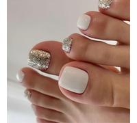 Appuyez Sur Les Ongles D'orteil Courts Carrés Faux ' Conseils Français Faux Ongle ' Bâton ' Pour Femmes 24 Pièces En 12 Tailles Appuyez