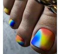 Appuyez Sur Les Ongles D'orteil Courts Carrés Faux ' Conseils Français Faux Ongle ' Bâton ' Pour Femmes 24 Pièces En 12 Tailles Appuyez