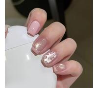 Appuyez sur les ongles élégants yeux de chat paillettes et bâton d'impression léopard transparent sur ongles faux ongles pour femmes à la mode