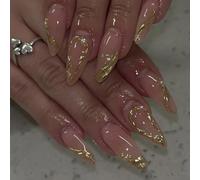 Appuyez sur les ongles en forme d'amande fausse barre brillante naturelle pont complet