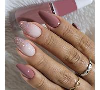 Appuyez sur les ongles Faux ongles en forme d'amande Bâton brillant sur Housses pleines naturelles Faux Clinique acrylique