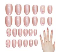 Appuyez sur les ongles, ongles artificiels, Brillant Paillettes Faux Ongles, Colle sur les ongles pour femmes et filles, ensemble de faux ongles avec motif nœud papillon fraise