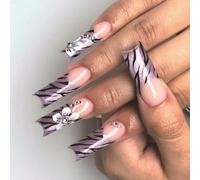 Appuyez sur les ongles Sarze Faux ongles avec paillettes florales Constructions Yeux de chat Bâton brillant sur ongles Colle sur ongles Acrylique Faux ongles