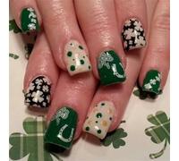 Appuyez Sur Les Ongles Shamrock Designs Français Faux Acryliques Fausses Colues Artificielles Sur Carré Trèfle Vert Ongle