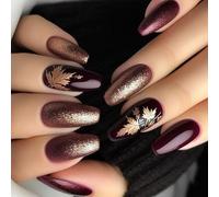 Appuyez Sur Les Ongles Thème Feuille D’automne Pack De 24 Finition Chatoyante Or Ambre Application Rapide Flexible Pour Les Femmes Événement Multi Taille Presse Sur L’ongle