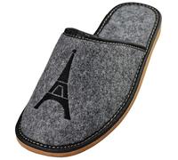APREGGIO - Chausson Homme en Feutre - Pantoufles Bout Fermé - Des pantoufles parfaites pour la maison - Charentaises et Babouches pour Homme - Tour Eiffel noir - Gris - Pointure