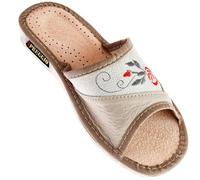 APREGGIO Chaussons Femme Cuir - Fait Main, Pratiques et Confortables - Beige - 40