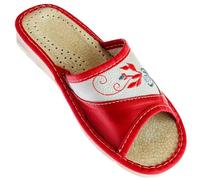 APREGGIO Chaussons Femme Cuir - Fait Main, Pratiques et Confortables - Rouge - 39
