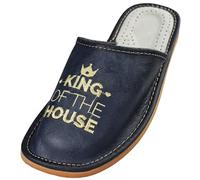 APREGGIO Chaussons Homme en Cuir - Mules Confortables 'King of the House' - Bleu Orange - Taille 41