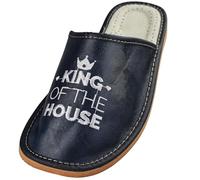 APREGGIO Chaussons Homme en Cuir - Mules Confortables 'King of the House' - Bleu - Taille 41