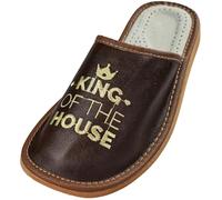 APREGGIO Chaussons Homme en Cuir - Mules Confortables 'King of the House' - Marron Orange - Taille 44