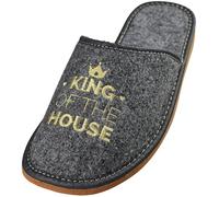 APREGGIO Pantoufles Homme Feutre - Chaussons Élégants et Confortables avec Broderie 'King of the House' - Gris Orange - 46 EU