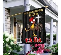 Après Que Dieu M'Ait Créé, Il A Dit : « Tada Chicken » Jardin Signe Supérieure Drapeau De Jardin Durable Drapeaux De Pirate Décoration Pour Balcon Extérieure Pelouse M