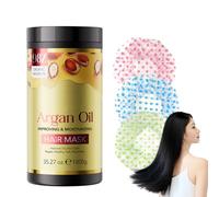 Après-shampoing à l'huile d'argan avec 3 bonnets de douche, masque capillaire réparateur intense et brillance pour cheveux abîmés, à l'huile d'argan bio pour une douceur soyeuse