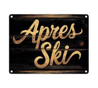 Apres Ski - Plaque décorative en métal de 15 x 20 cm - Plaque en métal rustique de 15 x 20 cm - Aspect bois avec de charmants trous de branches légèrement décalés pour un charme chaleureux