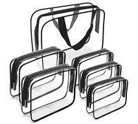 APREUTY Clear Makeup Bags, TSA Approved 6 Pcs Cosmetic Makeup Bags Set Clear PVC with Zipper Handle Portable Travel Luggage Pouch Airport Airline Vacation Organization (Clear)