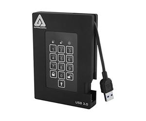 Apricorn Aegis Cadenas Fortress FIPS 140-2, Niveau 2, validé 256 Bits, Disque Dur USB 3.0 avec accès PIN, 1 to (A25-3PL256-1000F) Noir