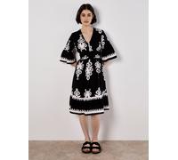 Apricot Apricot Black Floral Print Baroque Smock Border Dress Black EU 38 (UK 10)