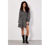 Apricot Apricot Black Paisley Print Ruffle Detail Dress Black 14