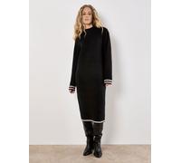 Apricot Apricot Black Tipped Chunky Knit High Neck Midi Dress Black EU 42 (UK 14)