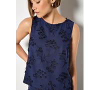 Apricot Apricot Blue Embroidered Floral Linen Blend Shell Top