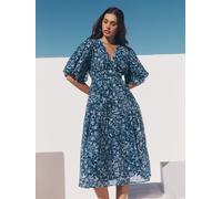 Apricot Apricot Blue Mono Roses Volume Tiered Dress Blue 42