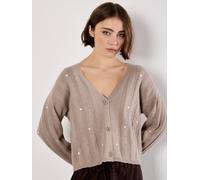 Apricot Apricot Brown Embroider Heart Pointelle Cardigan