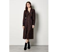 Apricot Apricot Brown Printed Ruched Long Sleeve Midi Dress Brown EU 46 (UK 18)