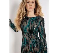 Apricot Apricot Green Mixed Sequin Velvet Long Sleeve Bodycon Dress Green EU 40 (UK 12)