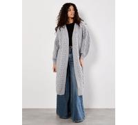 Apricot Apricot Grey Cable Knit Open Midi Cardigan