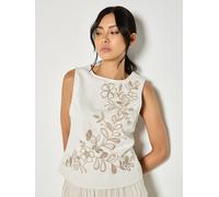 Apricot Apricot Natural Floral Embroidered Denim Top