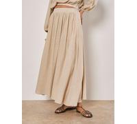 Apricot Apricot Natural Linen Pleated Full Midi Skirt Natural EU 42 (UK 14)