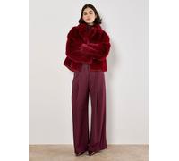 Apricot Apricot Red Faux Fur Collar Short Coat