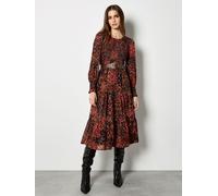 Apricot Apricot Red Folk Ikat Smocked Midi Dress Red 10