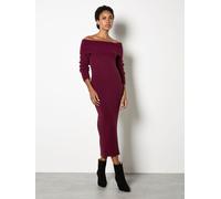 Apricot Apricot Red Fuzzy Ribbed Bardot Midaxi Dress Red EU 40 (UK 12)