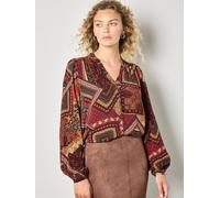 Apricot Apricot Red Patchwork Print Ruffle Blouse