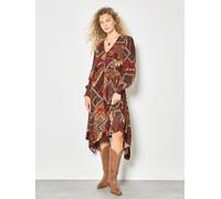 Apricot Apricot Red Patchwork Print Volume Sleeve Dress Red 12