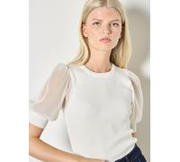 Apricot Apricot White Plisse Sleeve Rib Knit Top