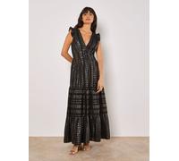 Apricot Apricot Black Ruffle Hem V-Neck Maxi Dress Black X-Large (EU 48-50)