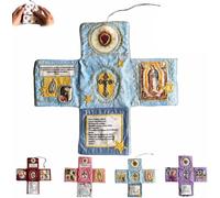 APRILADY Kit de prière de voyage catholique fabriqué à la main - Édition Faith, 25,4 cm avec croix, pochette en tissu pliable en forme de croix, cadeau chrétien pour amis et famille (bleu)