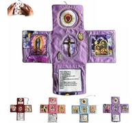 APRILADY Kit de prière de voyage catholique fabriqué à la main - Édition Faith, 25,4 cm avec croix, pochette en tissu pliable en forme de croix, cadeau chrétien pour amis et famille (violet)