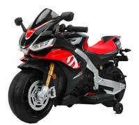 Aprilia RSV4 Moto électrique pour enfants, noir et rouge, 12 V, avec lumières LED, sons et musiques, stabilisateurs latéraux, 5 à 6 km/h, pour enfants 3 à 6 ans, 130 x 55 x 78 cm
