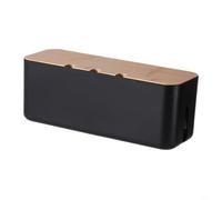 Aprilsunnyzone Boîte de rangement en bois, boîte de jonction pour câbles, solution de gestion des câbles de bureau, 30 x 10,8 x 10,8 cm (noir)