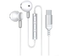Aprilsunnyzone Écouteurs intra-auriculaires magnétiques avec connecteur de type C et pilote de 14,2 mm pour iPhone 15 Appareils Télécommande à trois boutons Microphone vocal clair Blanc