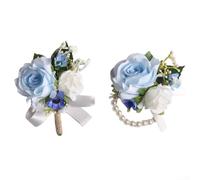 Aprilsunnyzone Fleur de poignet de mariage et corsage avec roses bleues frappantes pour des célébrations élégantes