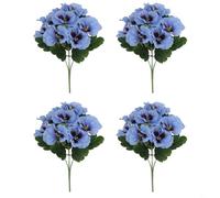 Aprilsunnyzone Lot de 4 charmantes pensées artificielles pour les occasions spéciales et la décoration quotidienne (bleu peu profond)