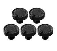 Aprilsunnyzone Lot de 5 poignées rondes en cuir avec base en alliage de zinc solide, transformez votre décoration de cuisine et de salle de bain (noir)