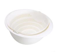 Aprilsunnyzone Panier à linge rotatif double couche avec bac de vidange supérieur et bac inférieur de collecte d'eau pour la cuisine et les tâches de préparation des aliments (blanc)