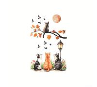Aprilsunnyzone Sticker mural en PVC pour salle de bain Motif chat nuit d'automne Convient pour les surfaces lisses en verre et en métal
